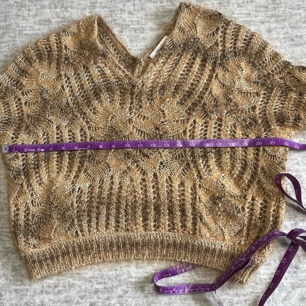Cellabie Mustard Yellow Open Knit Cropped Sweater One Size Boho Festival Y2K - Picture 10 of 11